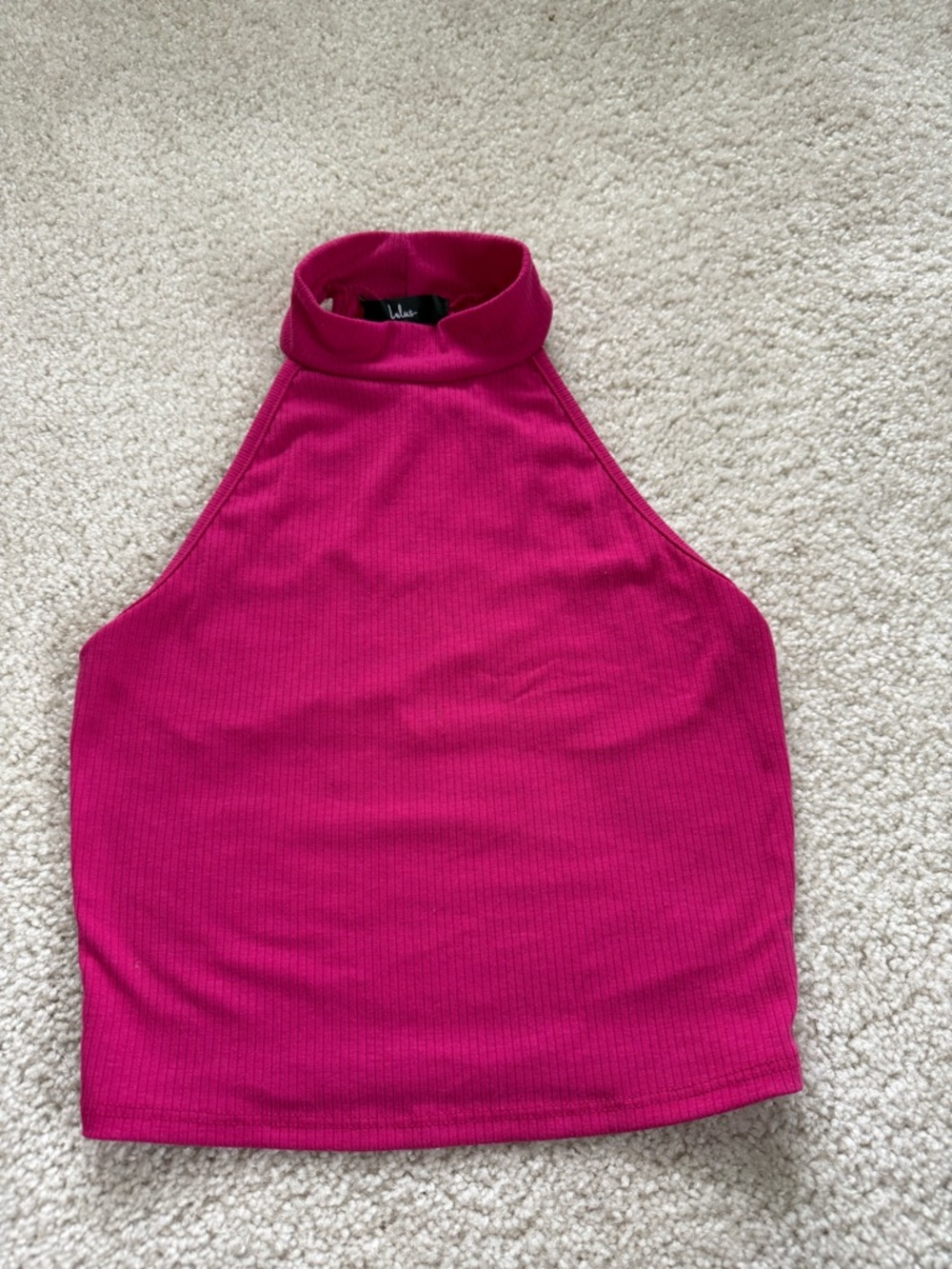 Lulu's Ribbed High Neck Crop Tank - Hot Pink